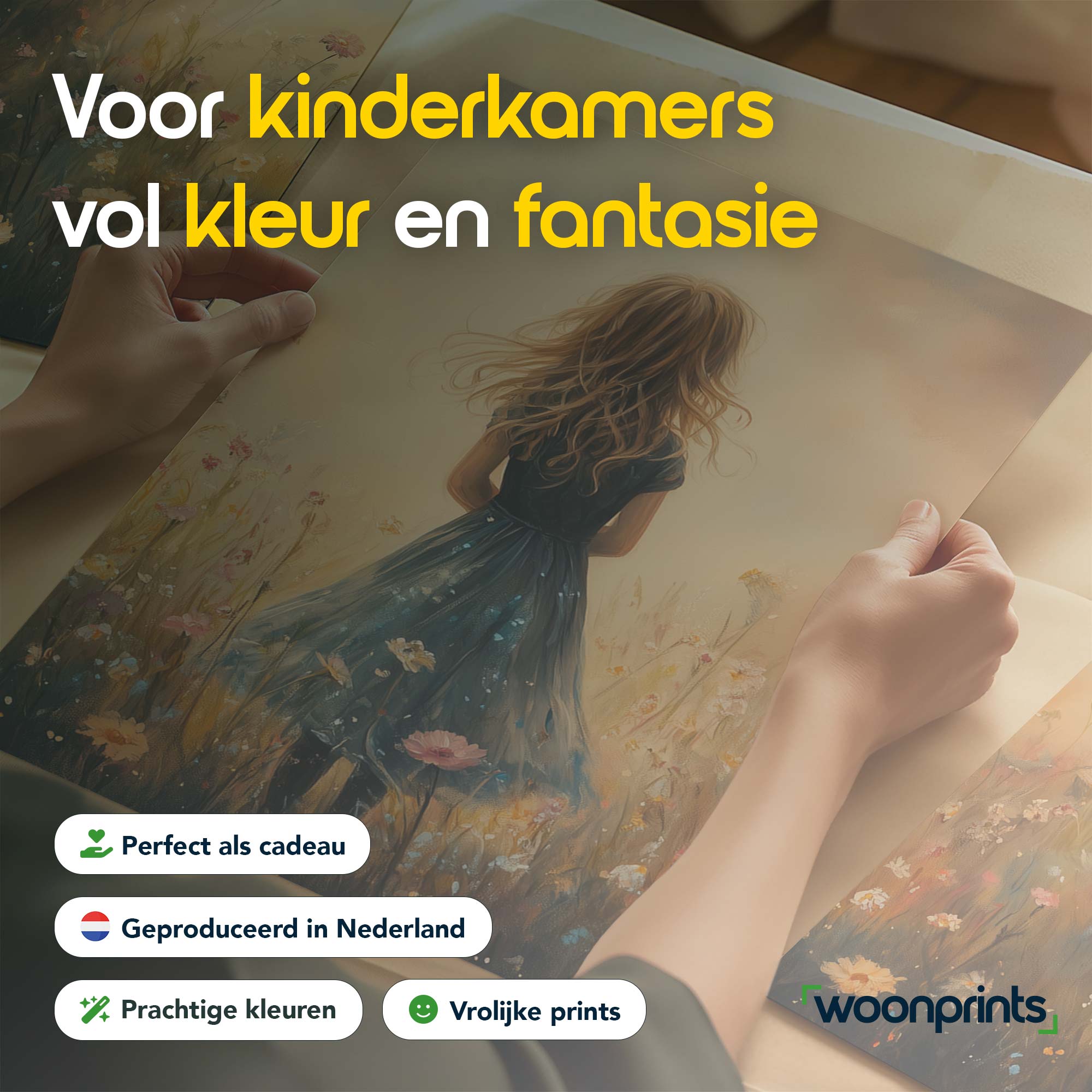 Magisch Meisje in Bloemenveld met Kasteel - Afbeelding 4