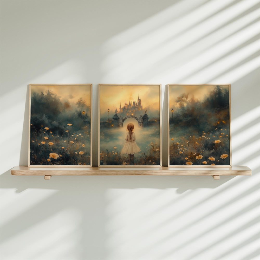 Magisch Meisje in Bloemenveld bij Betoverend Kasteel