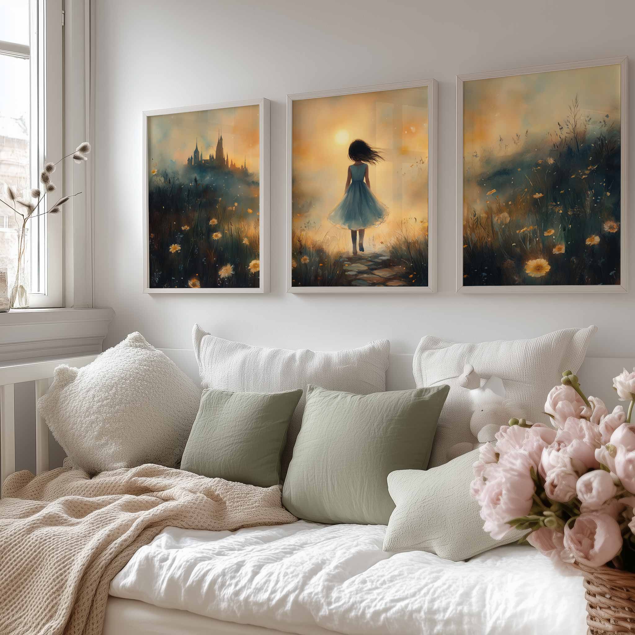 Magisch Meisje in Blauw tussen Bloemen en Kasteel - Afbeelding 13