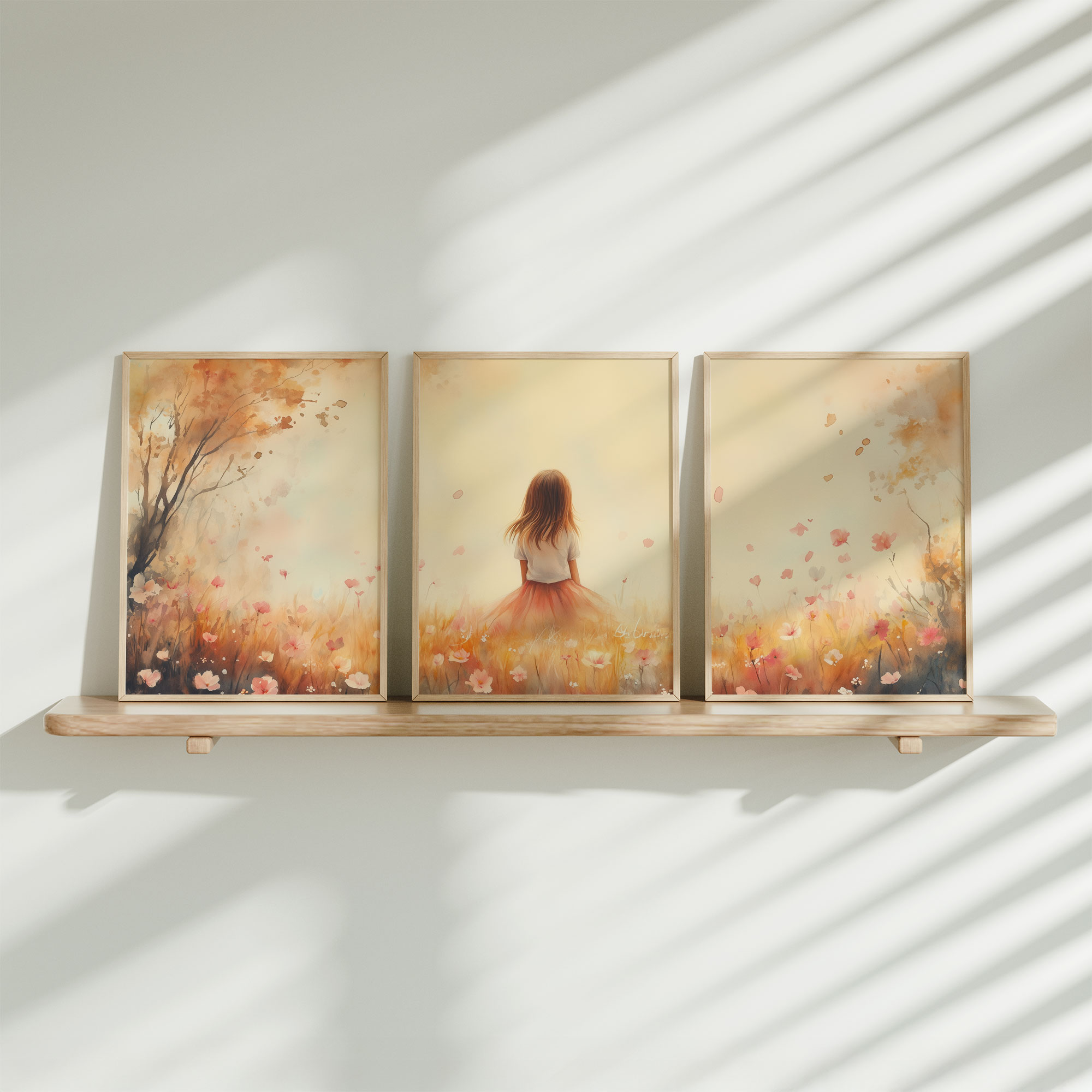 Zacht Dromerig Meisje in Bloemenveld – Pastel Sfeer