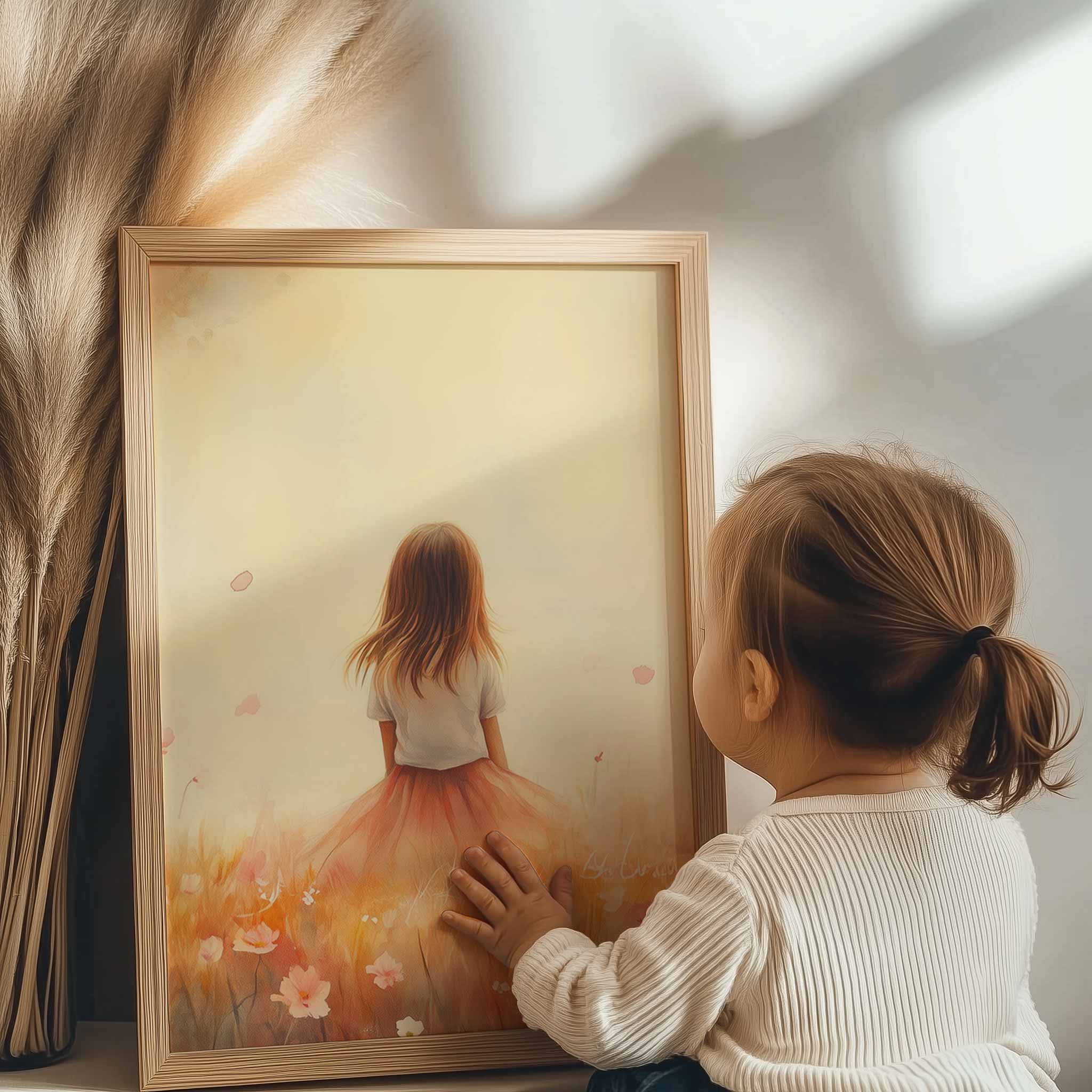 Zacht Dromerig Meisje in Bloemenveld – Pastel Sfeer - Afbeelding 6