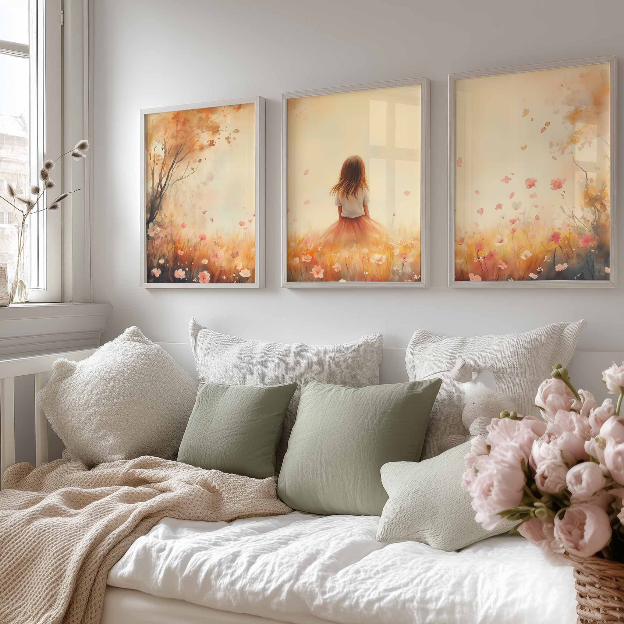 Zacht Dromerig Meisje in Bloemenveld – Pastel Sfeer - Afbeelding 14