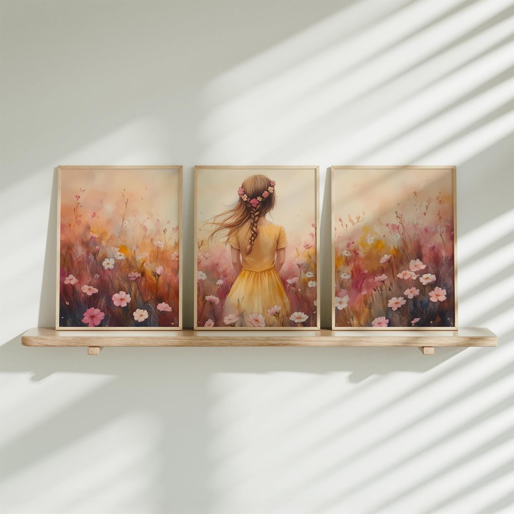 Vrolijk Meisje in Gele Jurk tussen Bloemenveld