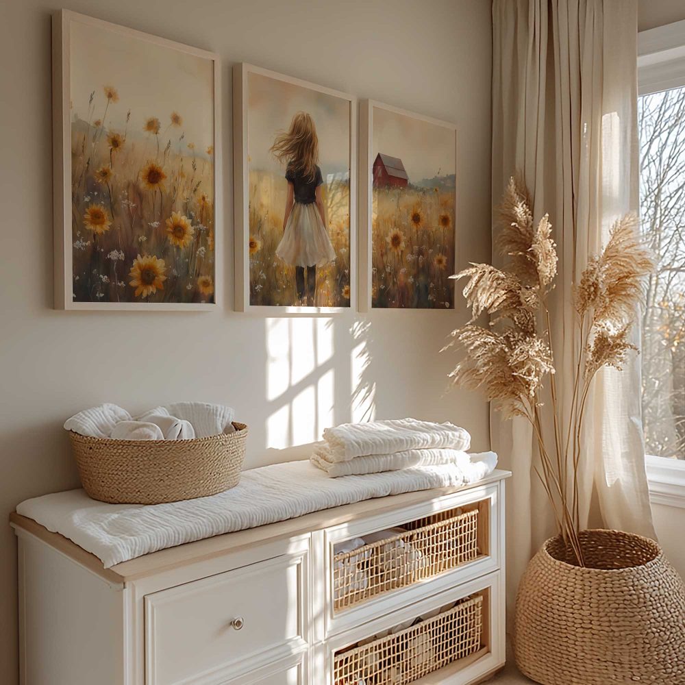 Alternative view of Zonnig Meisje in Bloemenveld met Rode Schuur