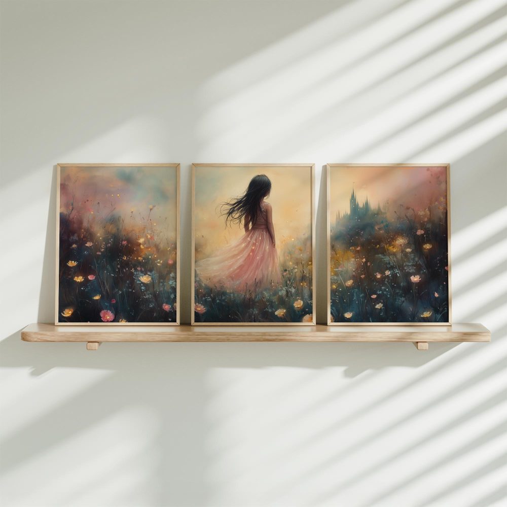 Betoverend Kasteel met Roze Jurk in Bloemenveld