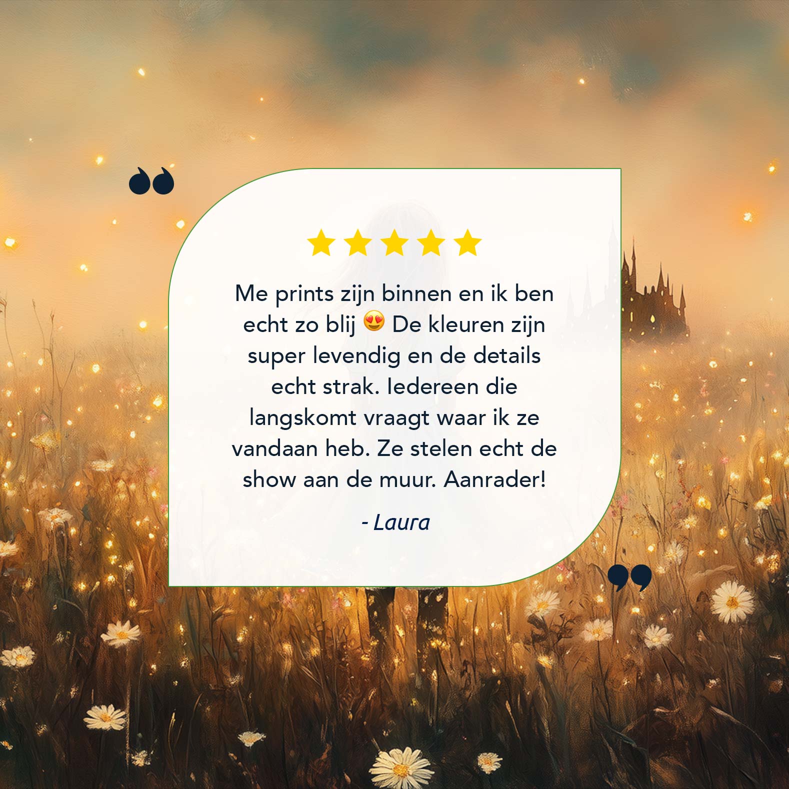 Magisch Meisje in Bloemenveld met Sprookjeskasteel - Afbeelding 7