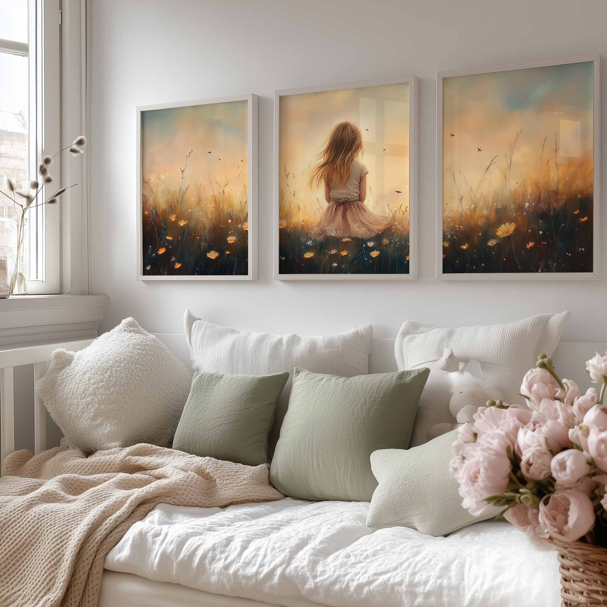 Zacht bloemenmeisje in pastel veld - Afbeelding 13