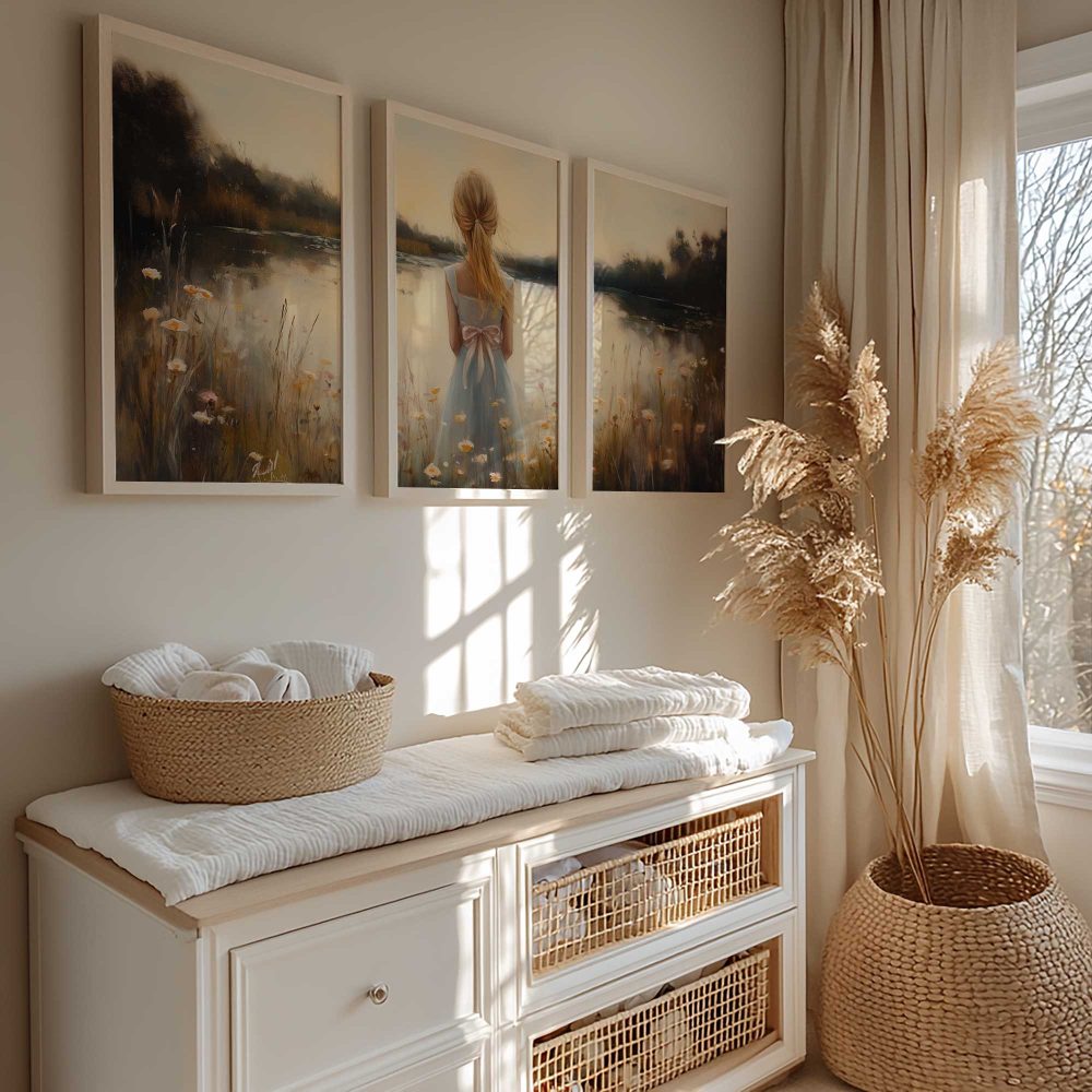 Alternative view of Dromerig Meisje in Bloemenveld bij het Meer