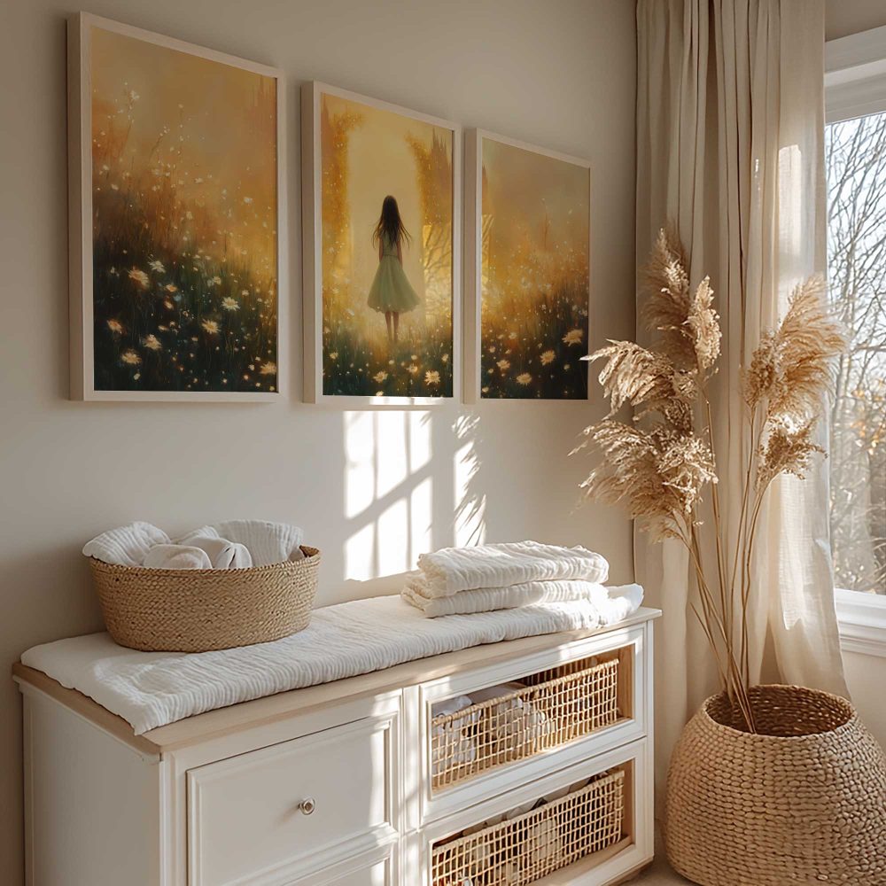 Alternative view of Speels Meisje in Bloemenveld met Dromerig Kasteel