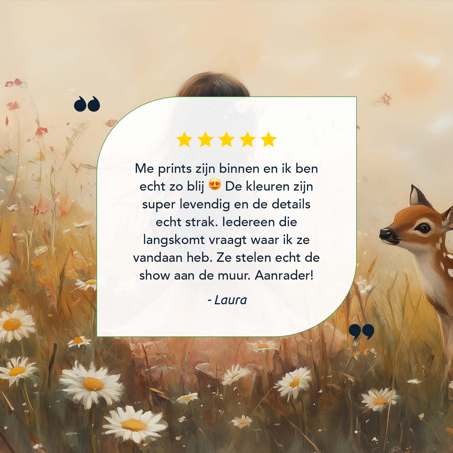Teder Moment: Meisje en Hert in Bloemenveld - Afbeelding 7