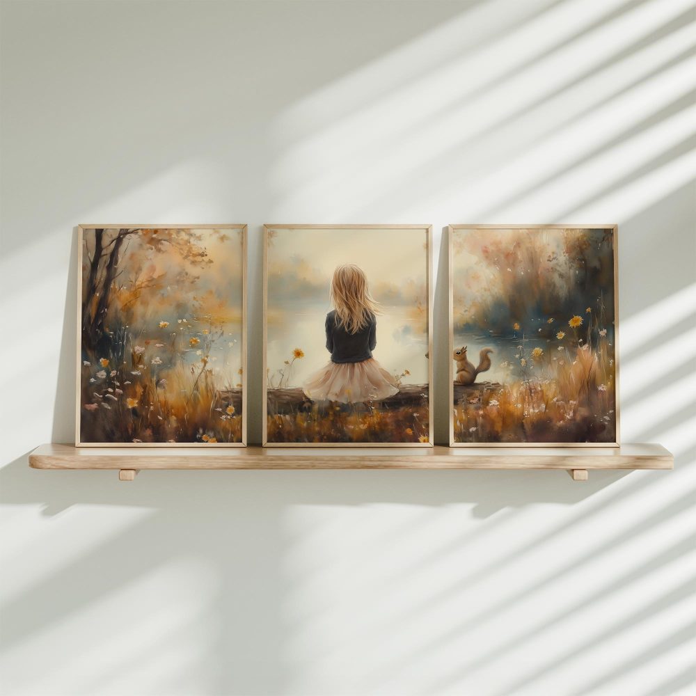 Dromerig Meisje en Eekhoorn in Pastel Landschap