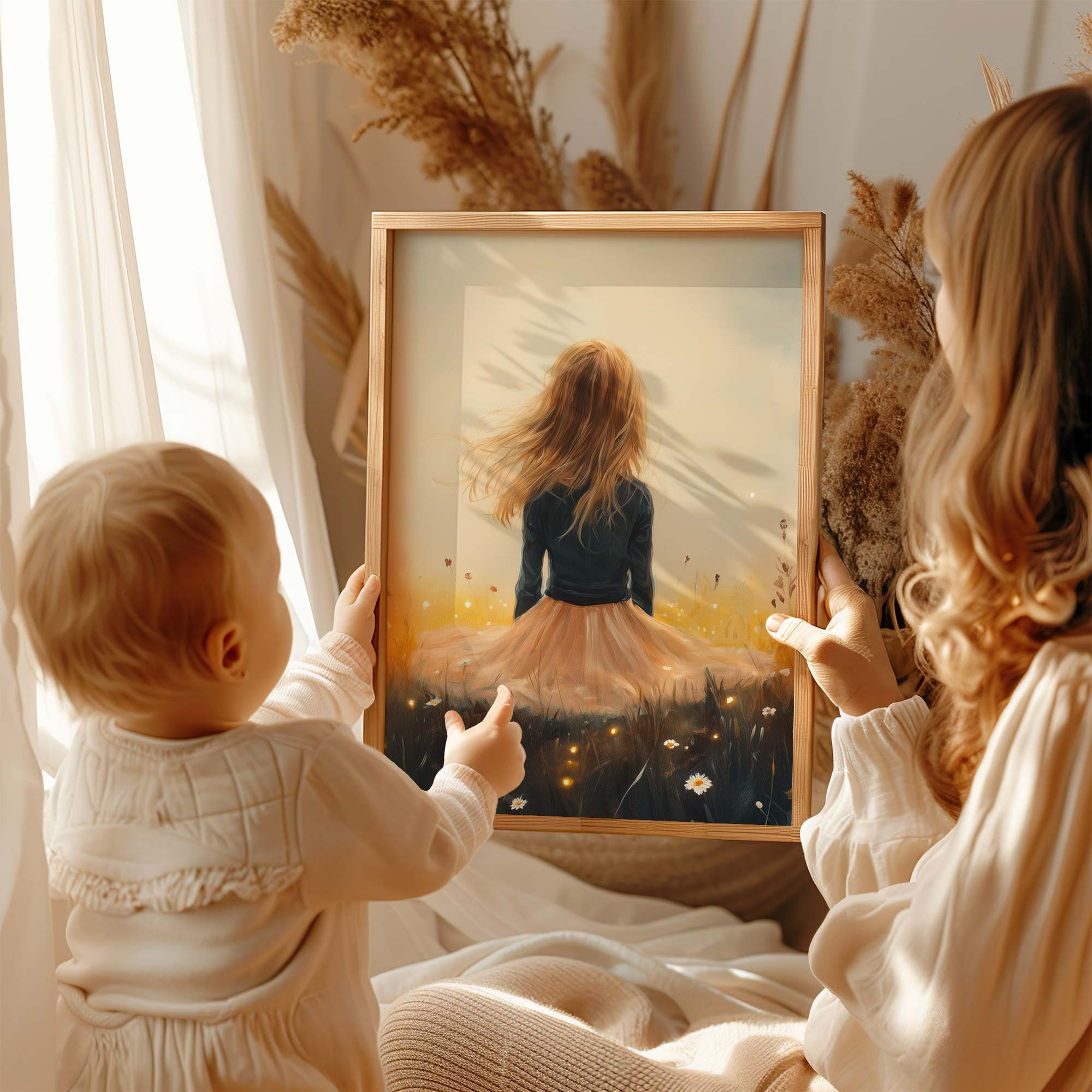 Zacht Pastel Meisje in Bloemenveld – Serene Sfeer - Afbeelding 6