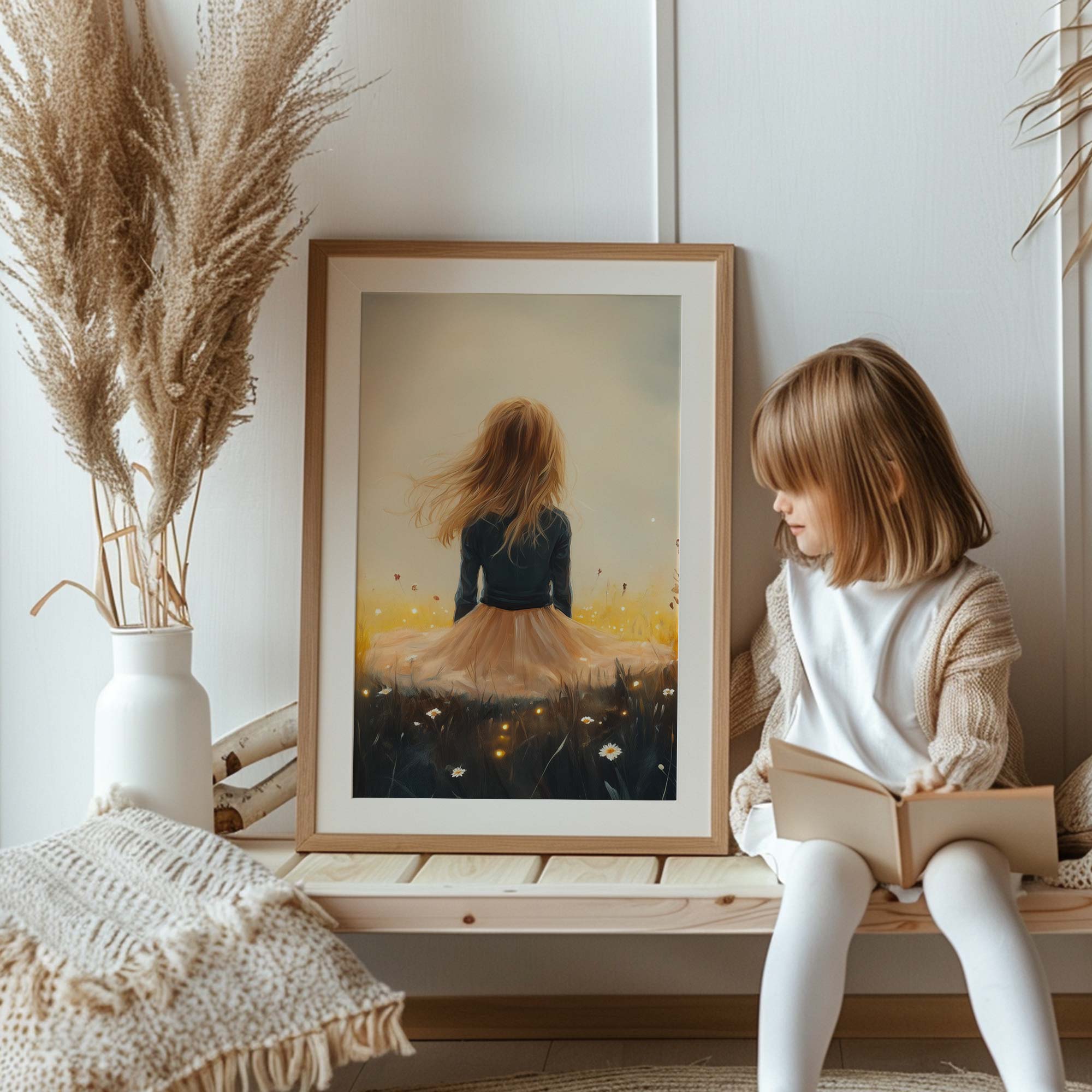 Zacht Pastel Meisje in Bloemenveld – Serene Sfeer - Afbeelding 10