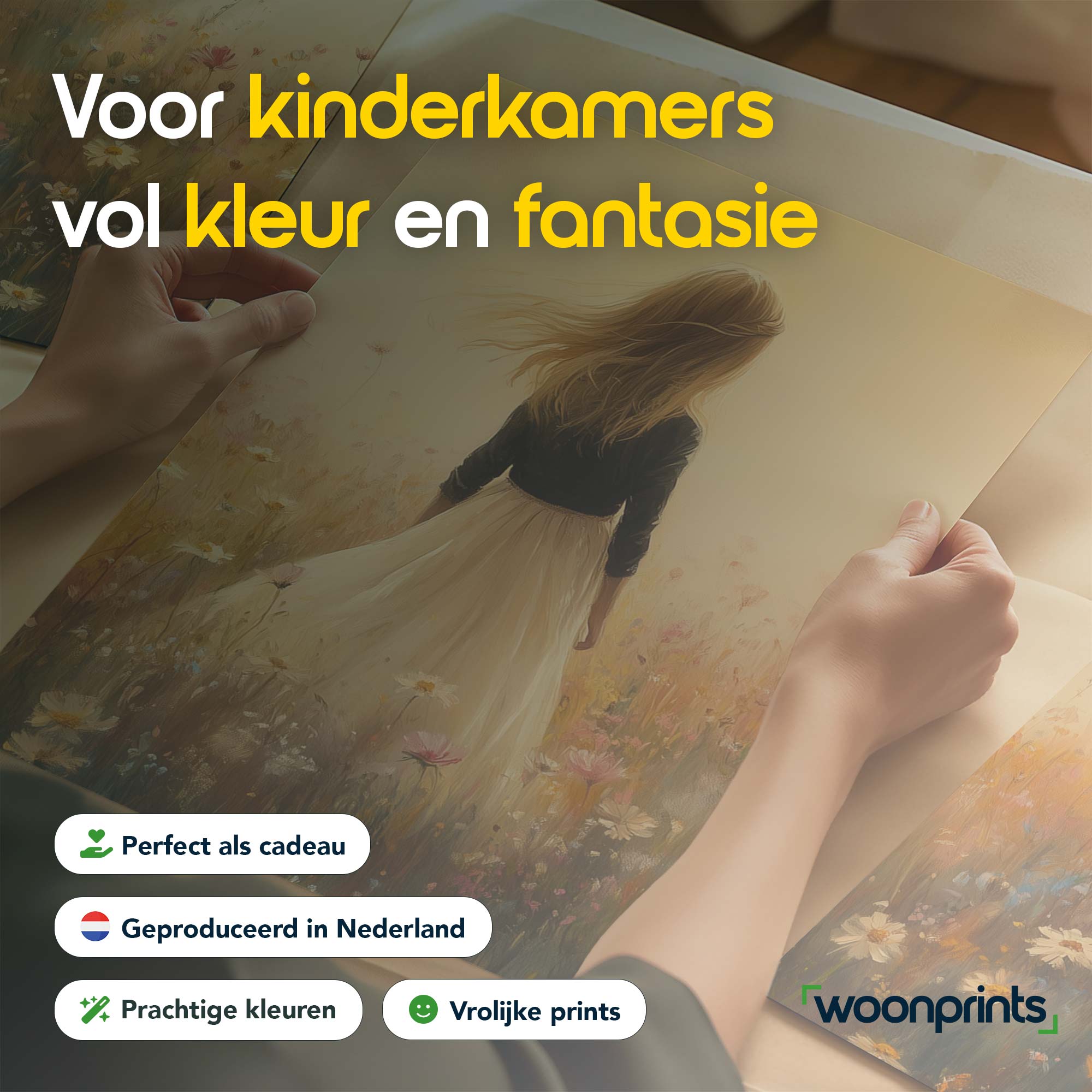 Dromerig bloemenveld met witte jurk - Afbeelding 4