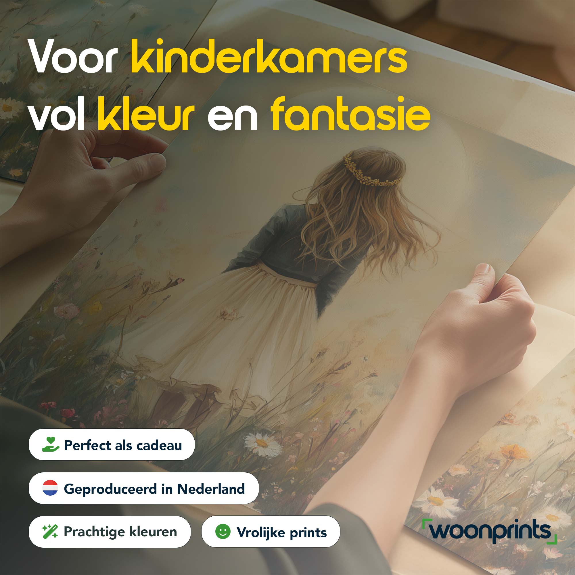 Zonnig Meisje in Bloemenveld – Dromerig Sprookje - Afbeelding 4