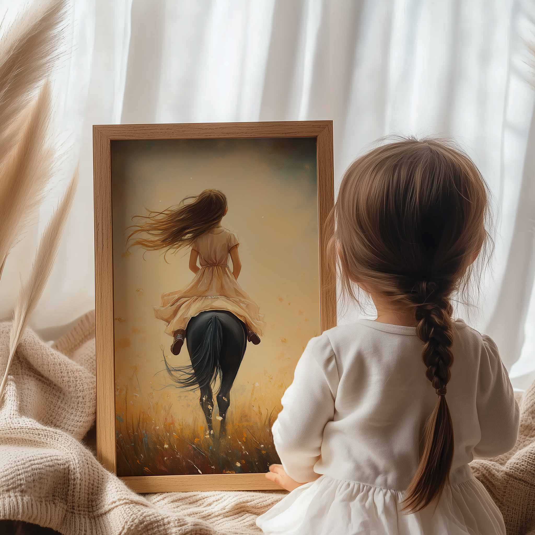 Zacht Droomlandschap met Vrouw en Paard - Afbeelding 8