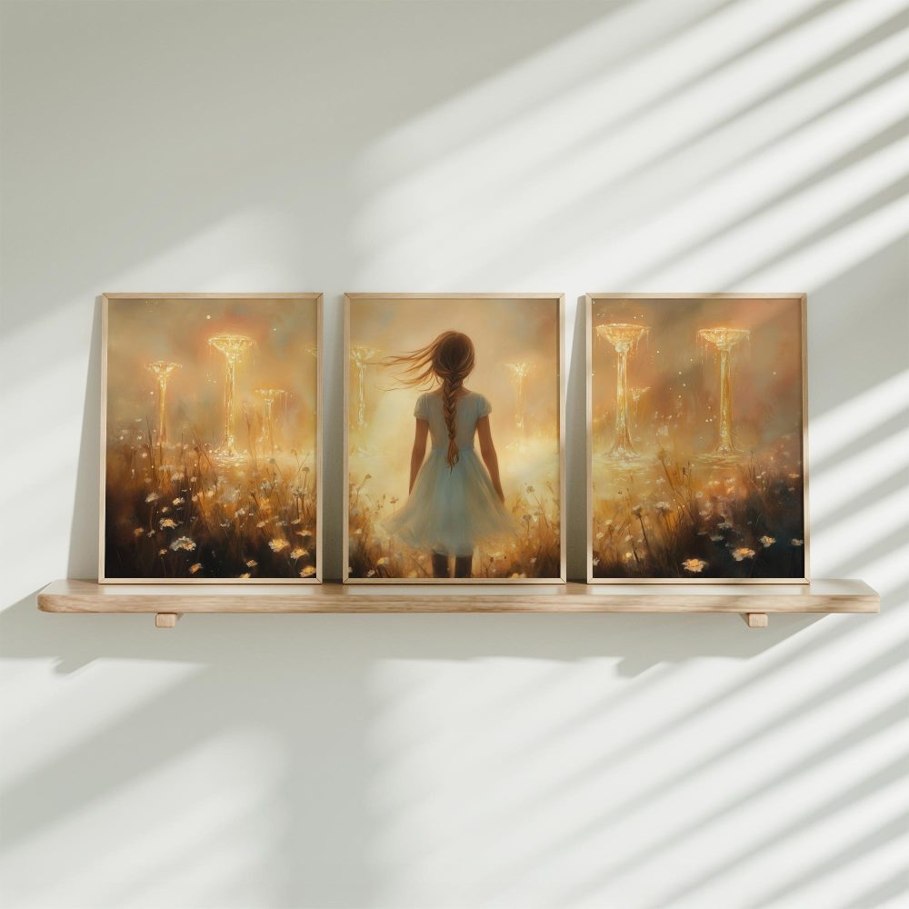 Dromerig Meisje in Bloemenveld – Warme Zonneschijn