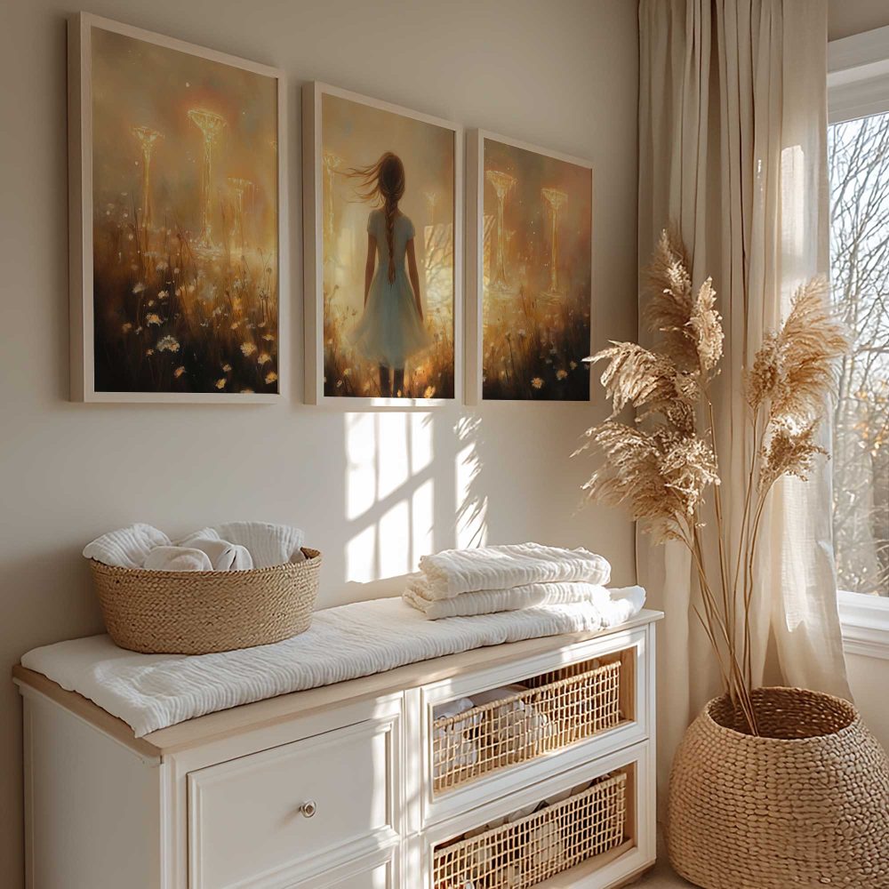 Alternative view of Dromerig Meisje in Bloemenveld – Warme Zonneschijn