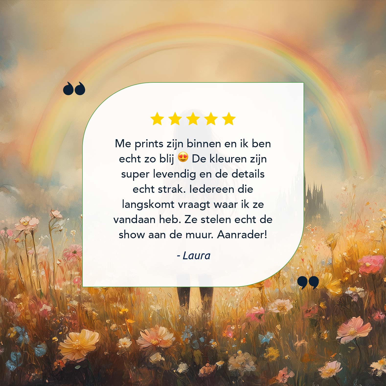 Magisch Meisje in Pastel Bloemenveld met Regenboog - Afbeelding 7