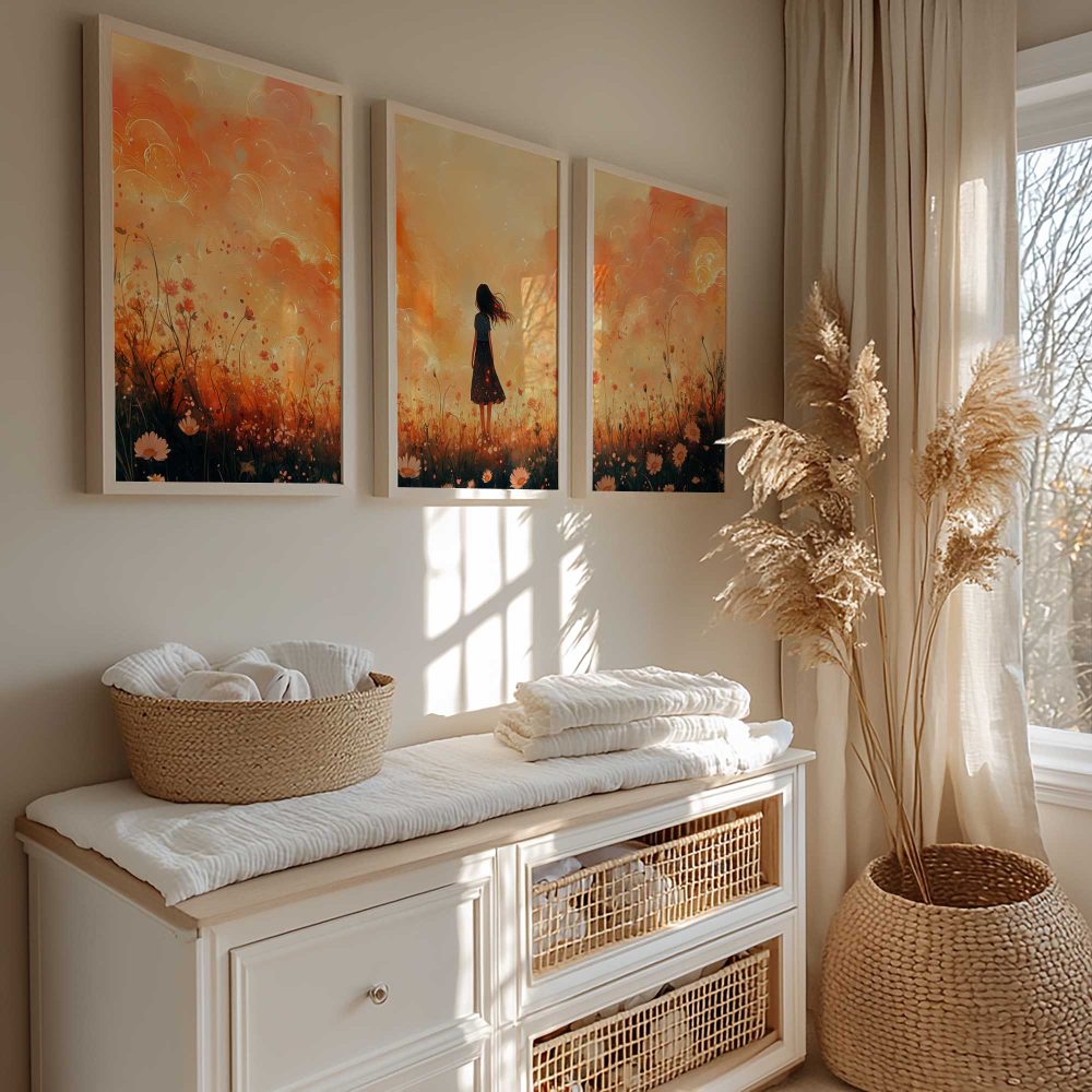 Alternative view of Zonnig bloemenveld met vrolijke vrouw