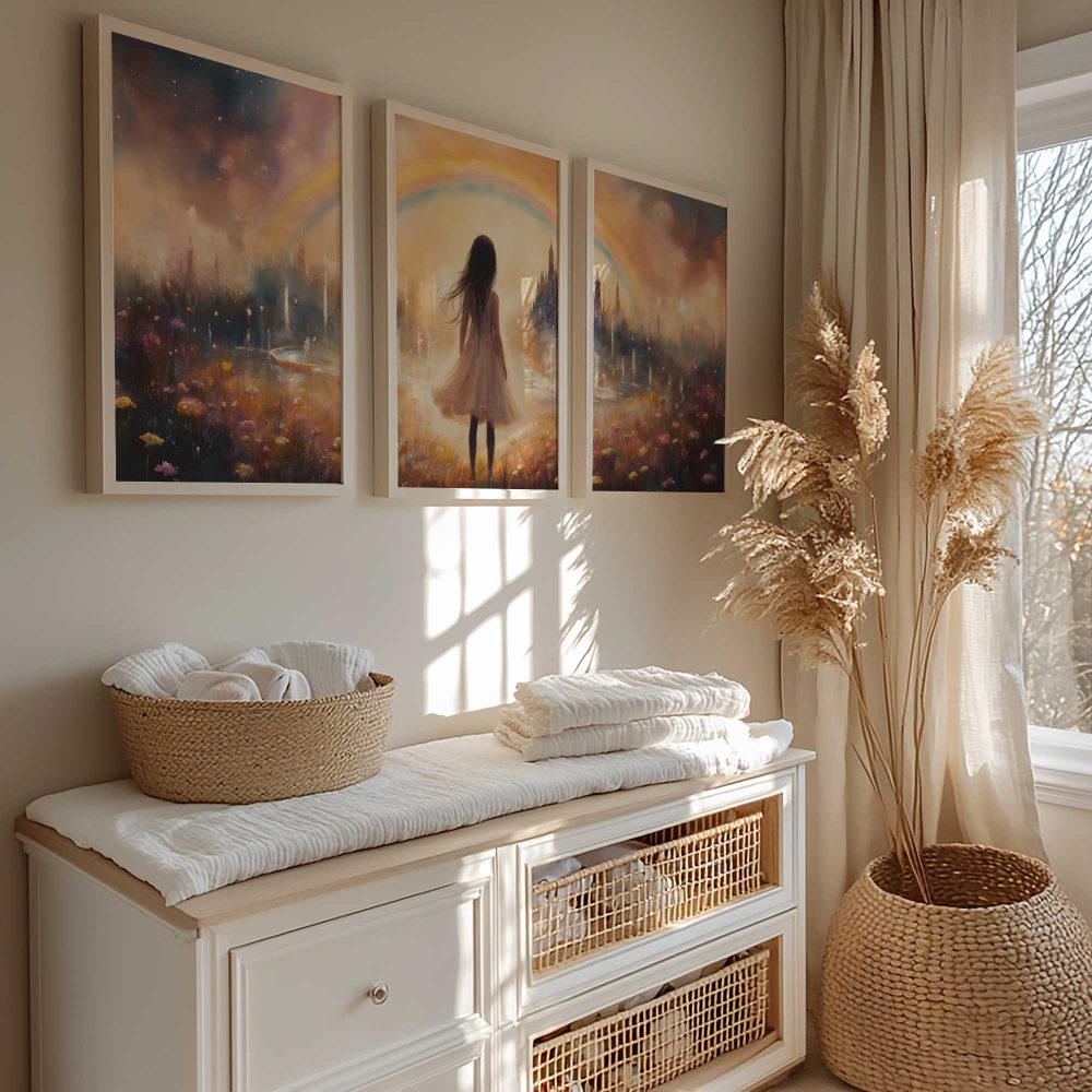 Alternative view of Dromerig Meisje in Bloemenveld met Kasteel