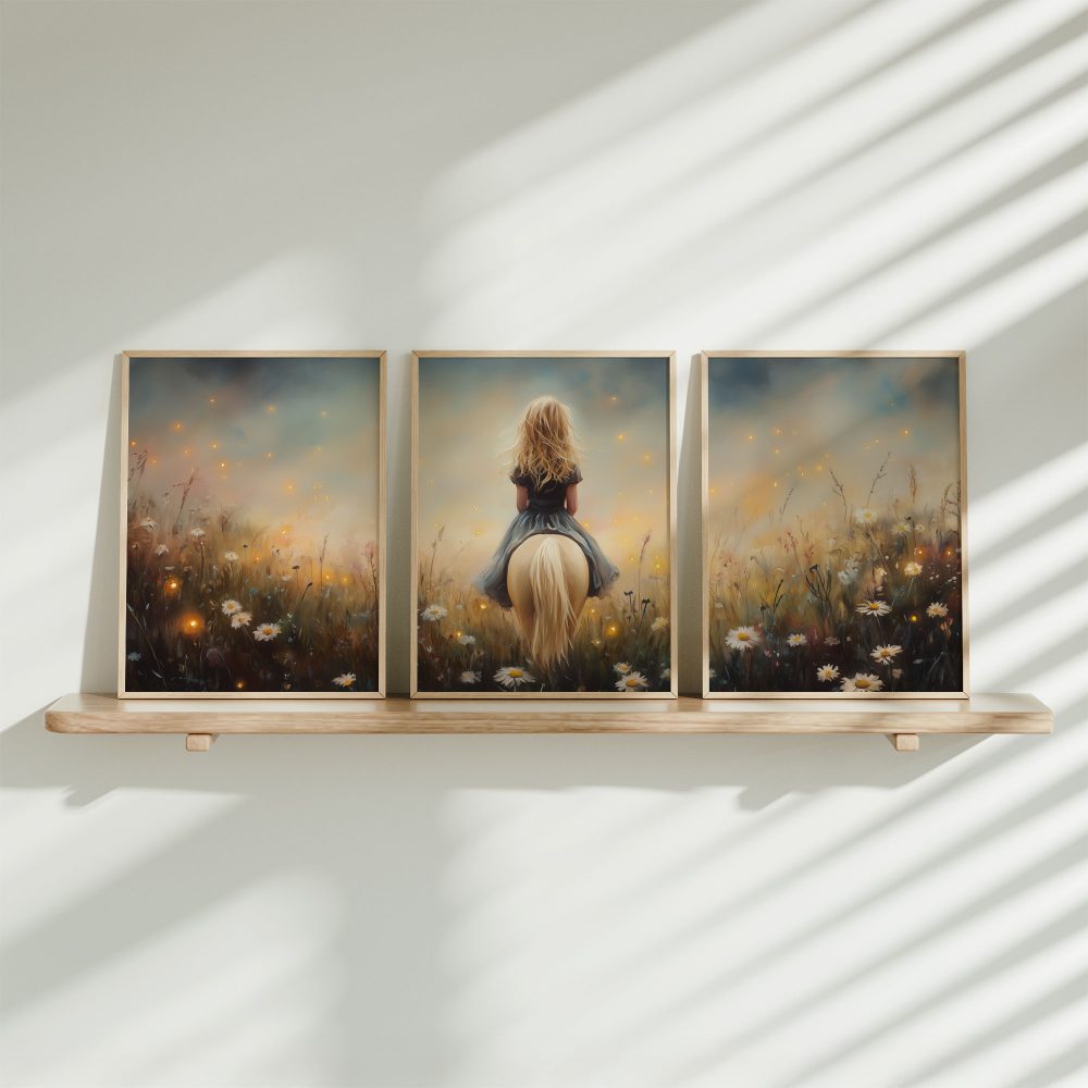 Speels Meisje op Paard tussen Bloemenveld