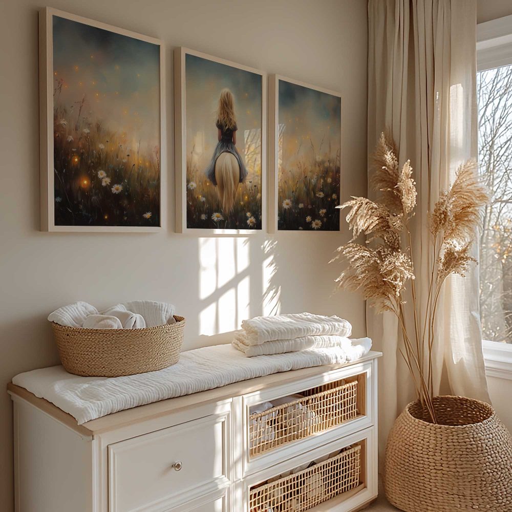 Alternative view of Speels Meisje op Paard tussen Bloemenveld