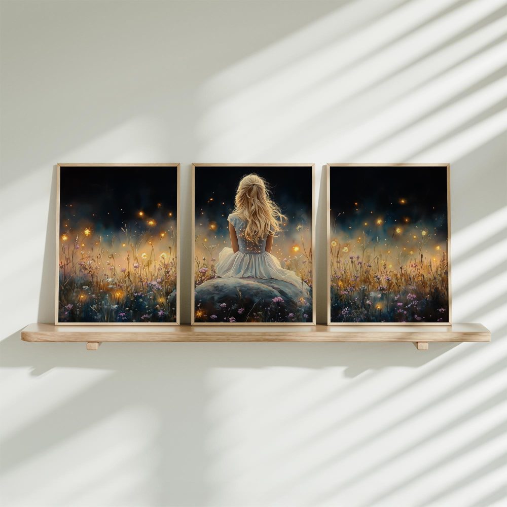 Betoverend bloemenveld met dromerige vrouw in wit