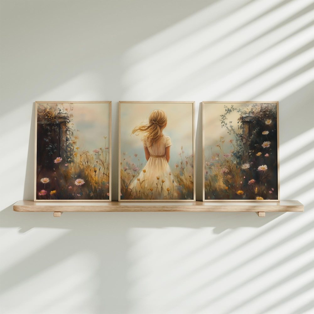 Dromerig Meisje in Bloemenveld – Pastel Schilderij