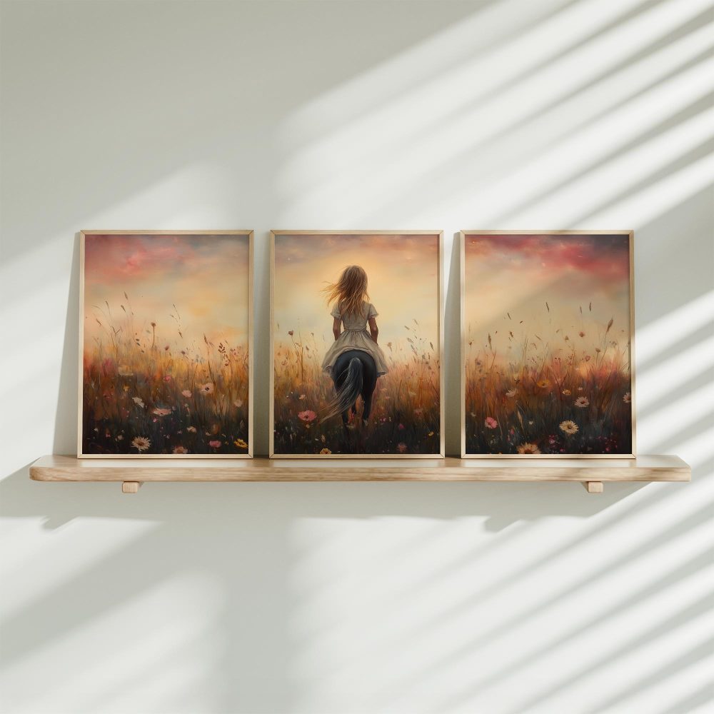 Blije Dame te Paard in Bloeiend Bloemenveld