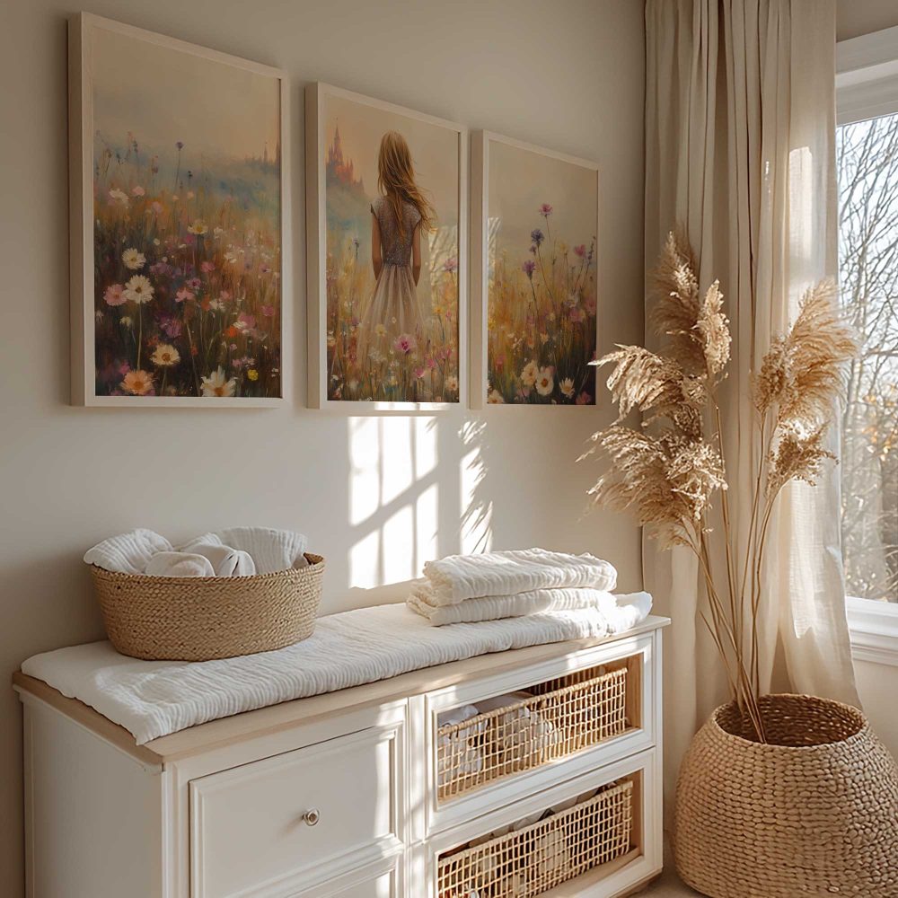 Alternative view of Feeërieke Dame in Bloemenveld met Kasteel