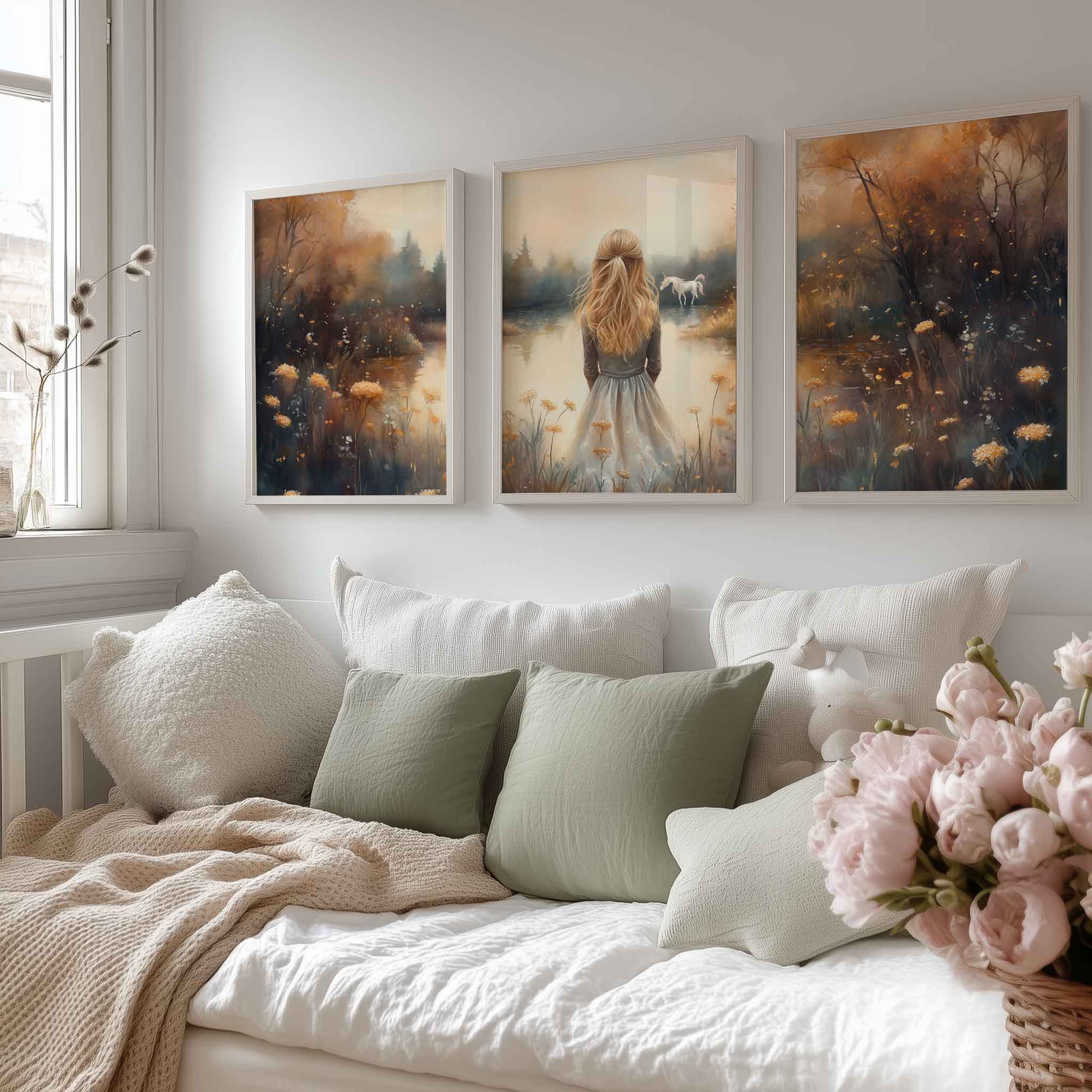 Magisch Meer met Vrouw en Eenhoorn in Bloemenveld - Afbeelding 14