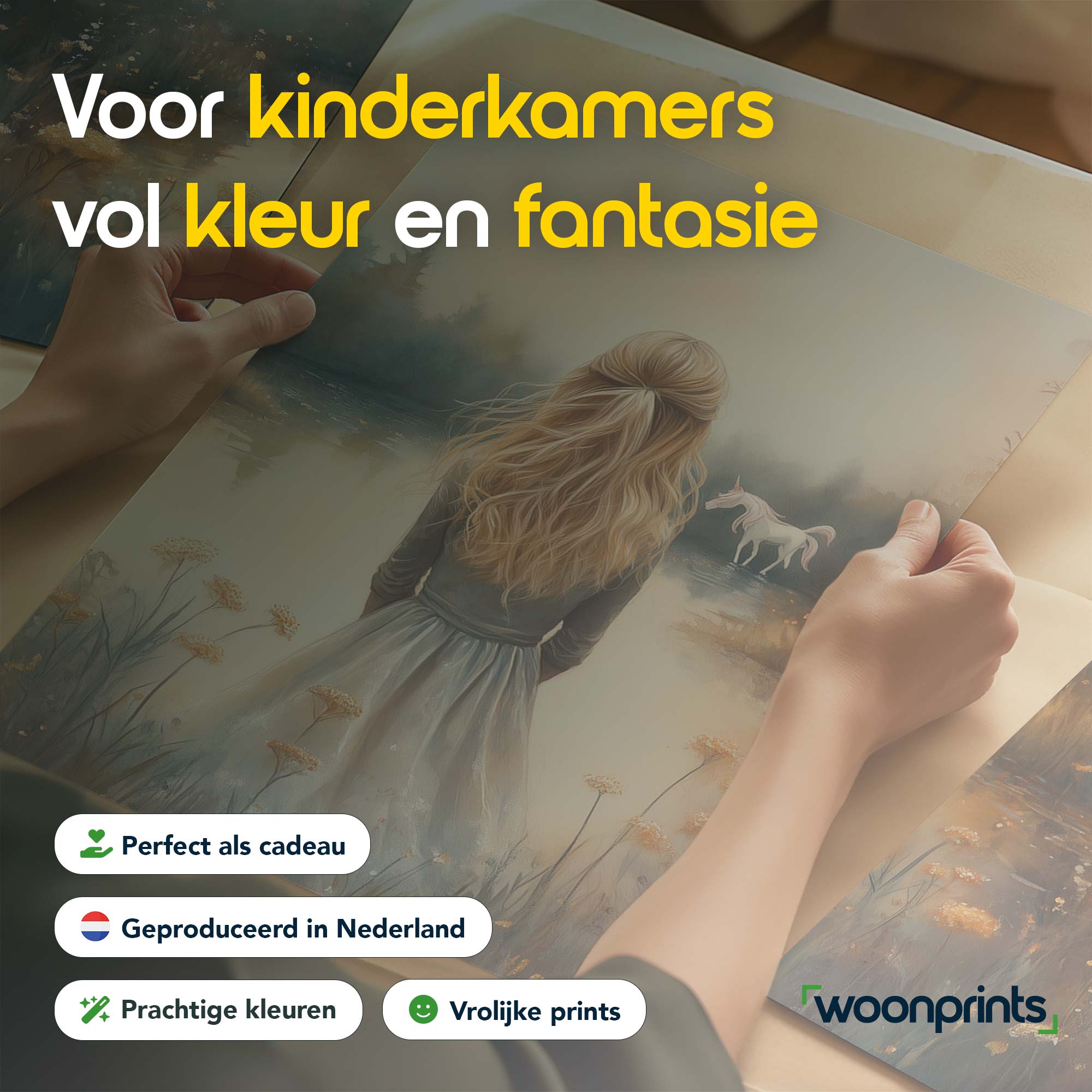 Magisch Meer met Vrouw en Eenhoorn in Bloemenveld - Afbeelding 4