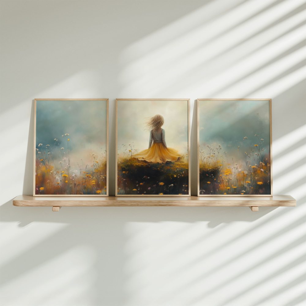 Gele jurk in een bloemenzee