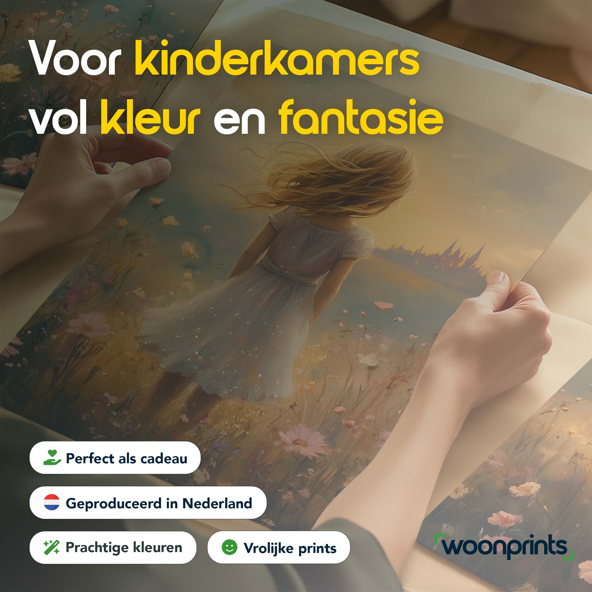 Magisch Meisje in Bloemenveld met Kasteel - Afbeelding 4