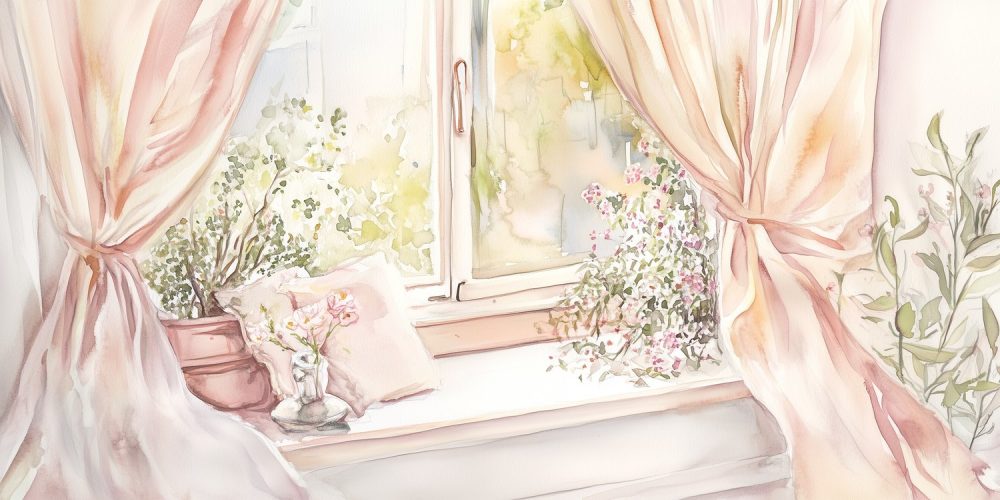 Rustig Roze Raamtafereel behang