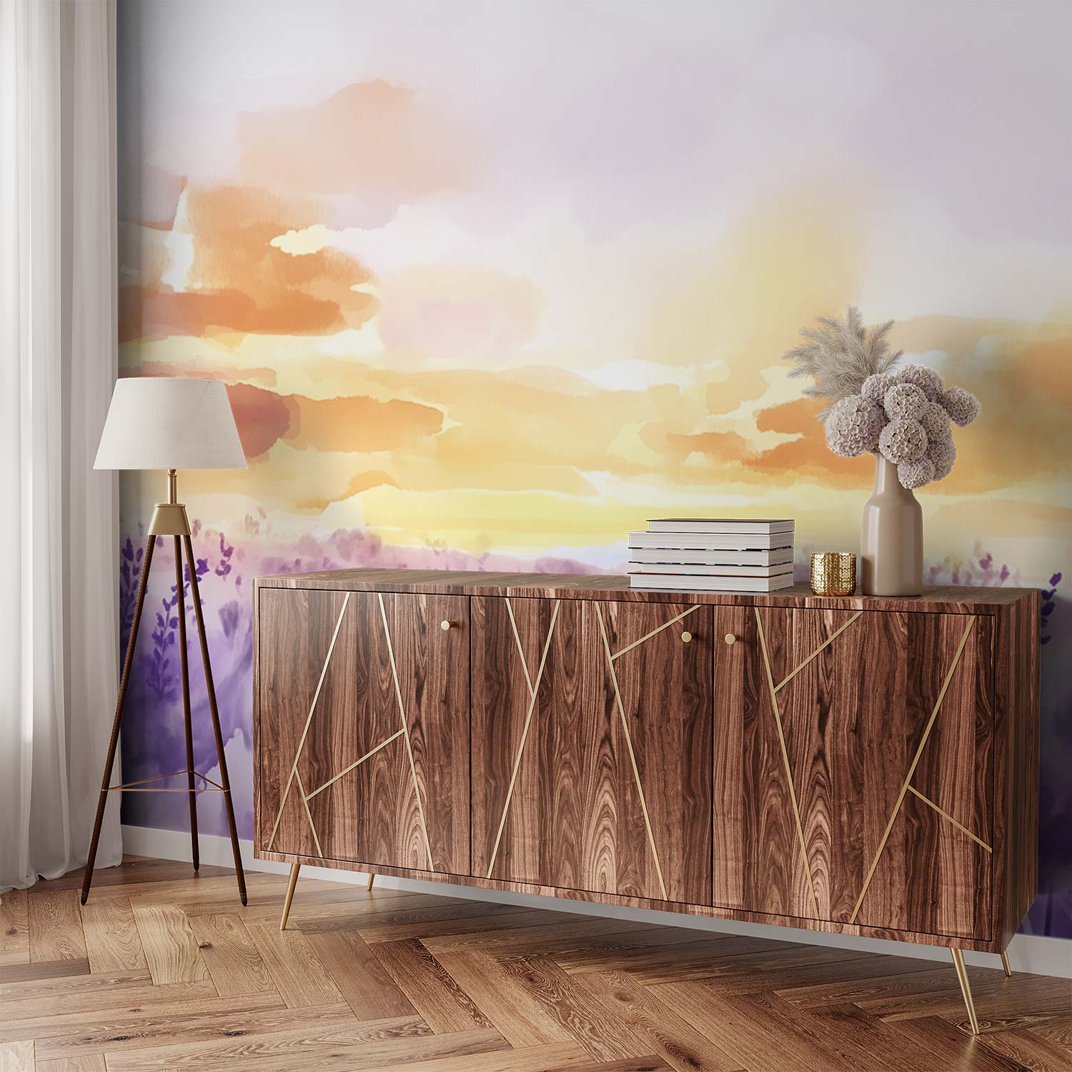 Rustige Lavendel Waterverfschilderij behang - Afbeelding 4