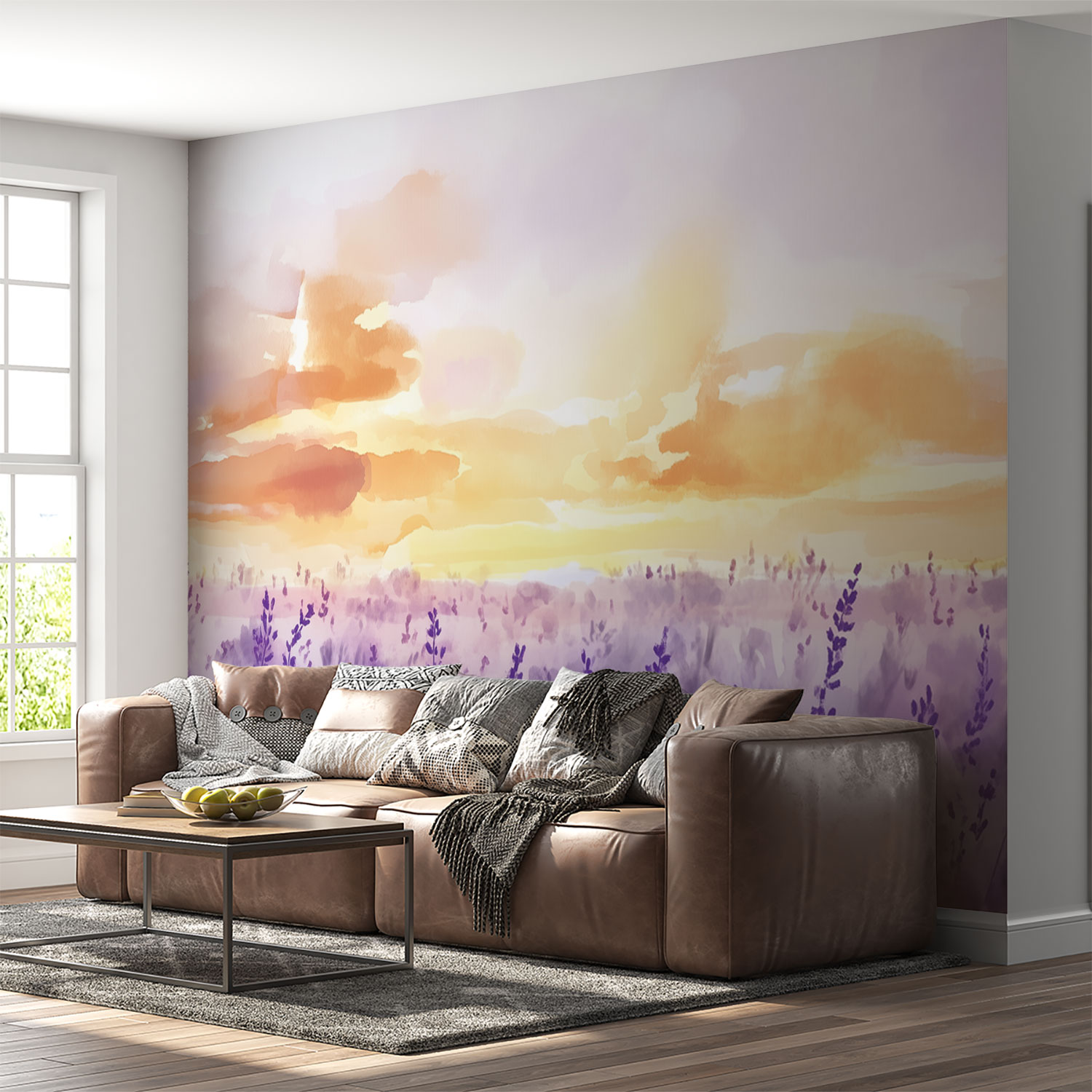 Rustige Lavendel Waterverfschilderij behang - Afbeelding 3