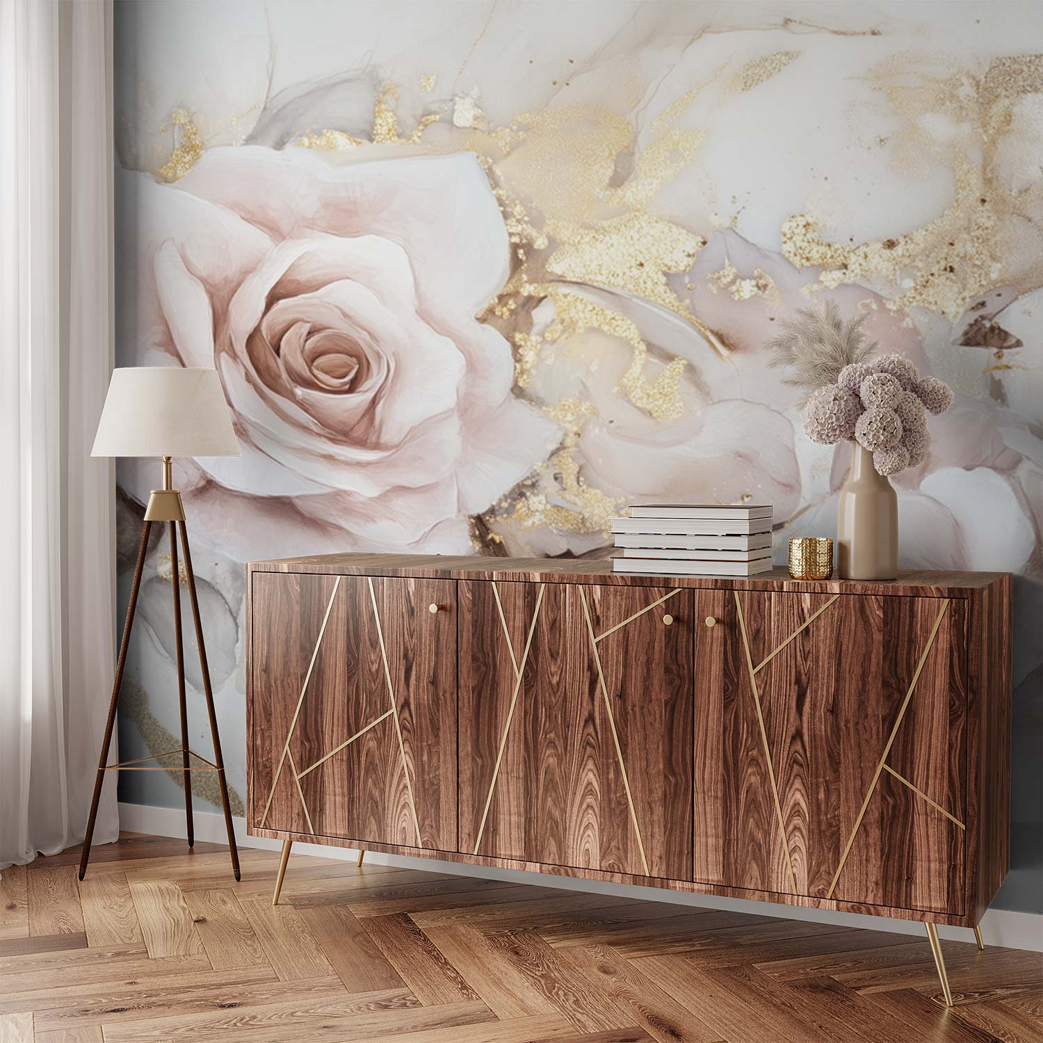 Gouden Rozen Elegant Arrangement behang - Afbeelding 3