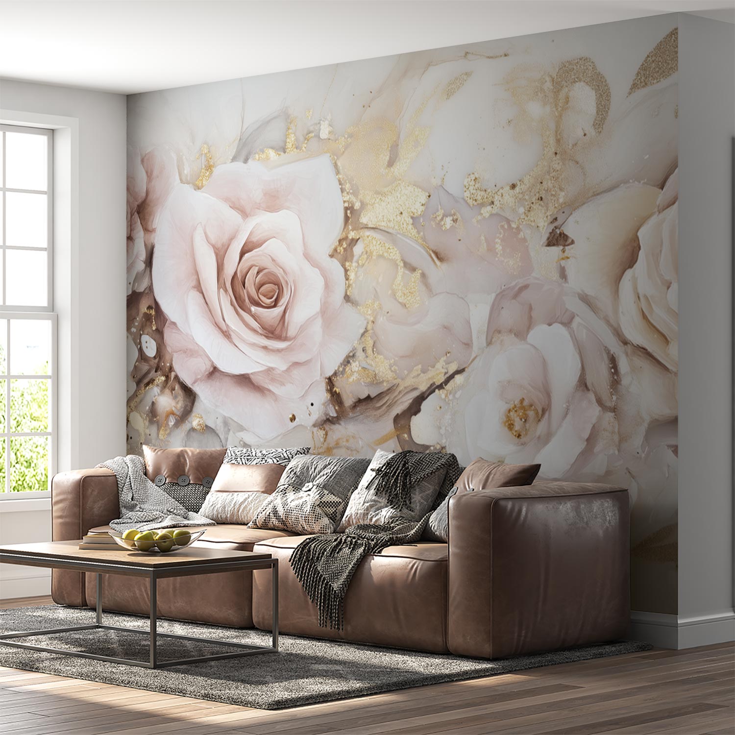 Gouden Rozen Elegant Arrangement behang - Afbeelding 2