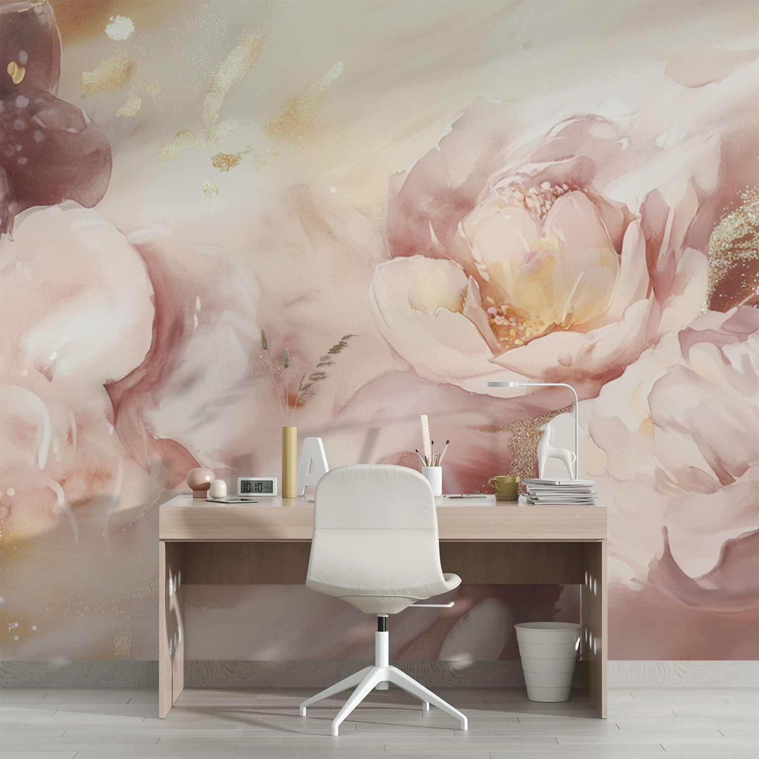 Gouden Glitter Bloemenarrangement behang - Afbeelding 2