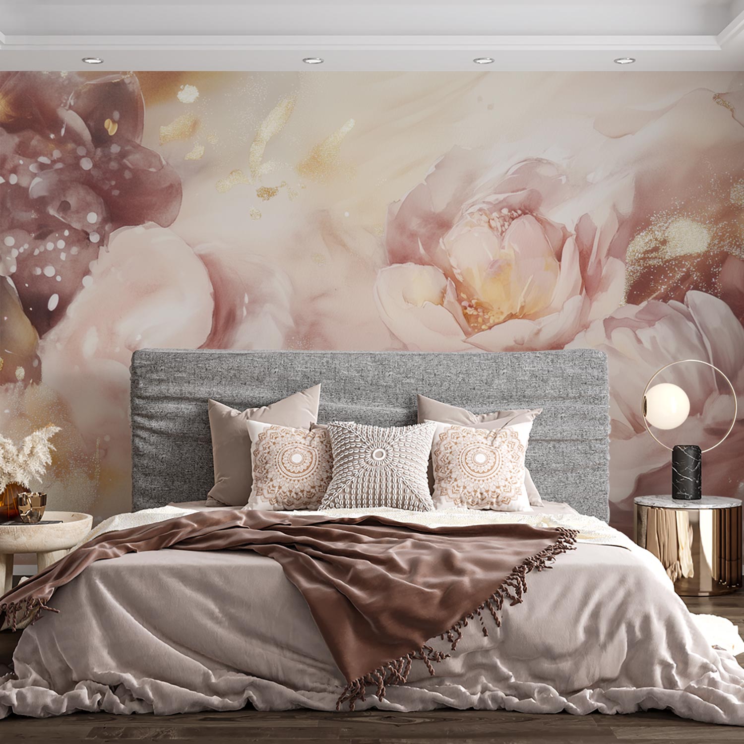 Gouden Glitter Bloemenarrangement behang - Afbeelding 4