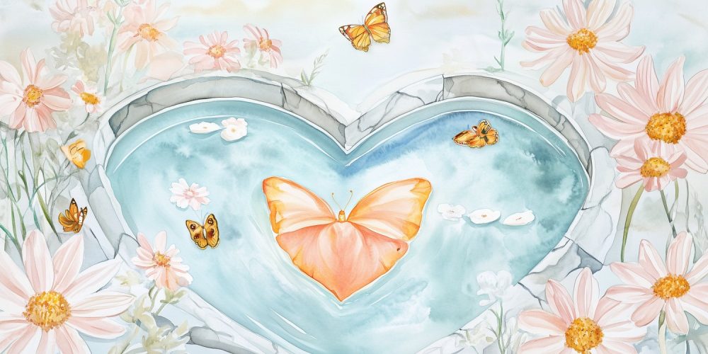 Dromerige hartvijver met vlinders behang