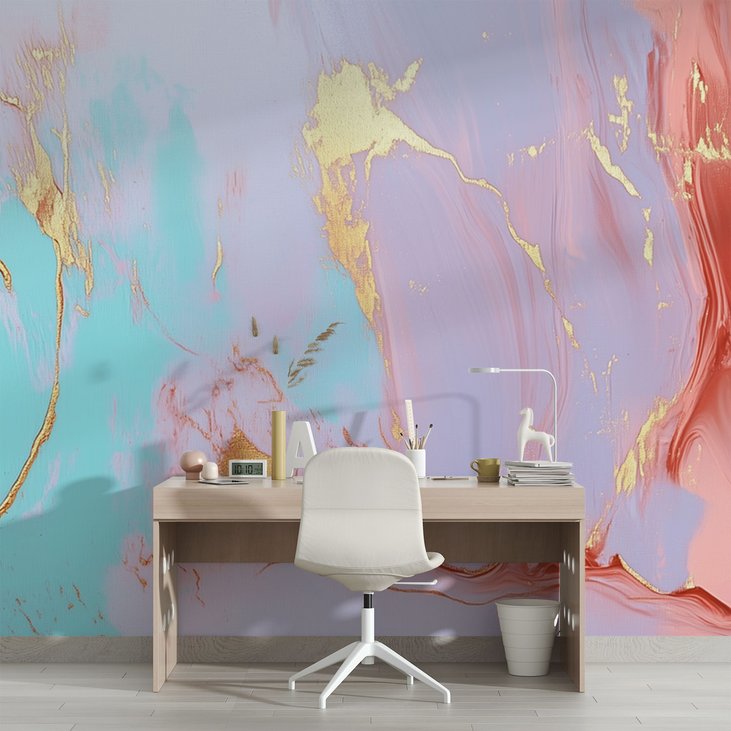 Abstracte gouden penseelstreekkunst behang - Afbeelding 4