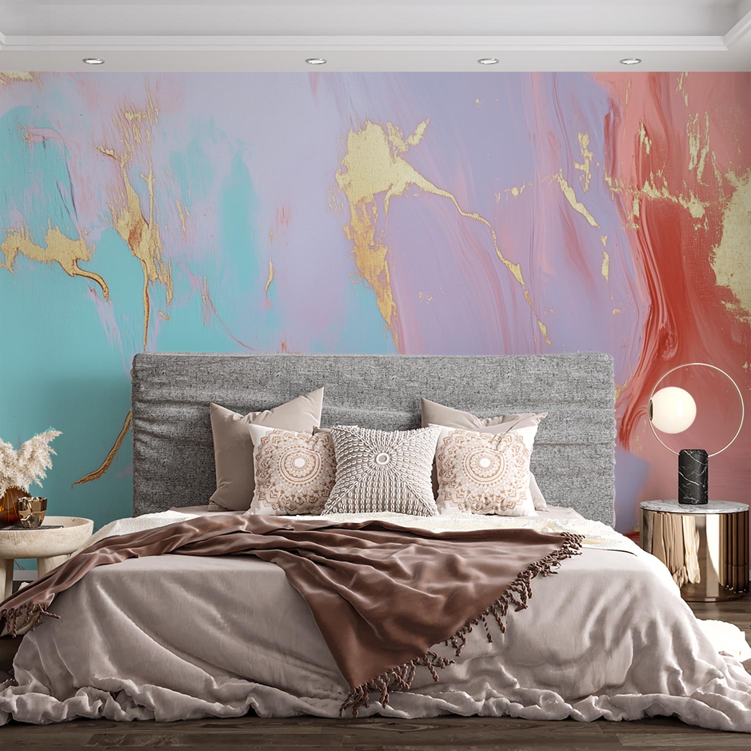 Abstracte gouden penseelstreekkunst behang - Afbeelding 2