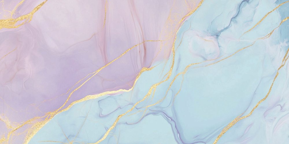 Blauw-roze marmer met goud behang