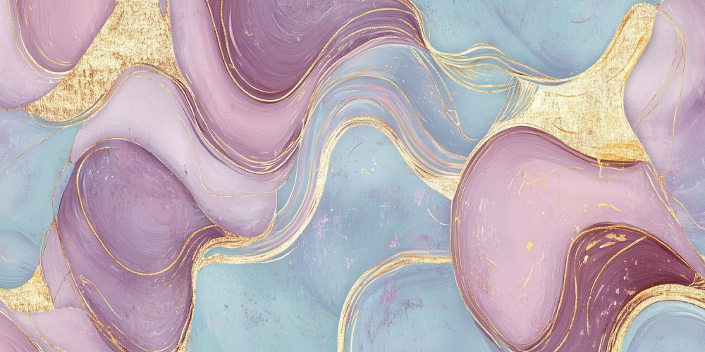 Purper-Blauwe Gouden Abstractie behang