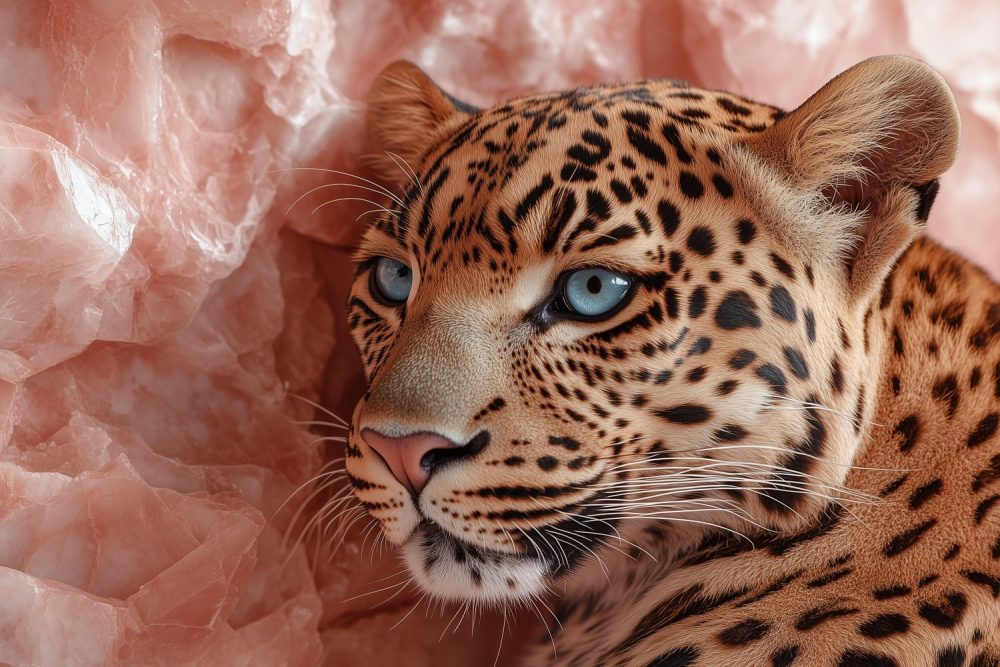 Rustende Luipaard op Roze Rots behang