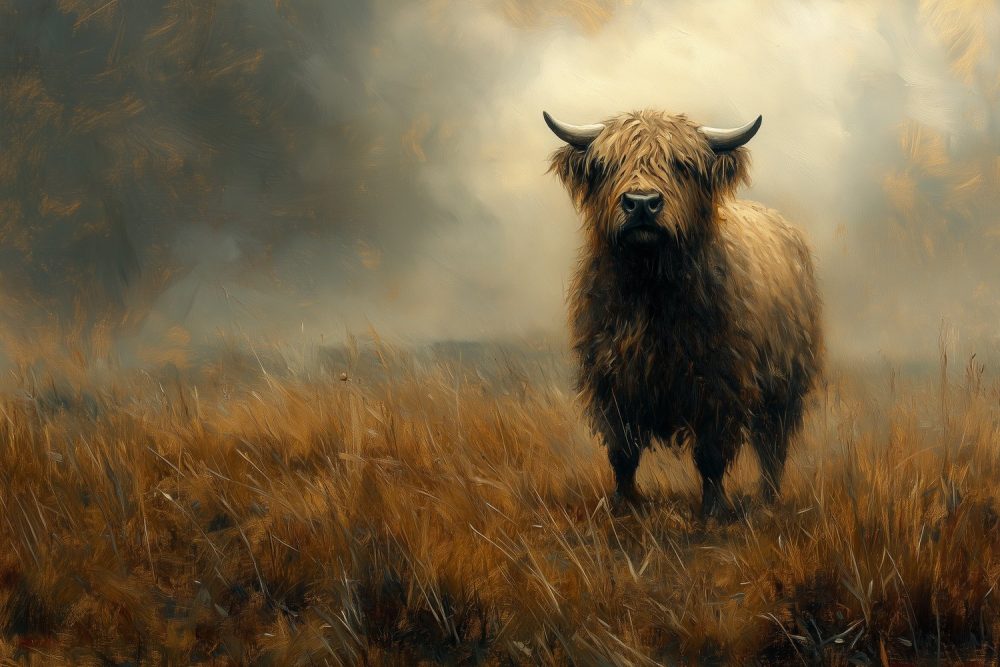 Realistisch Hoornbeest in Gras behang