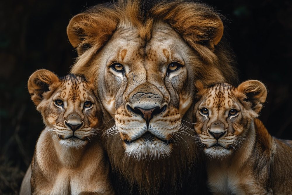 Machtige leeuw met welpen behang